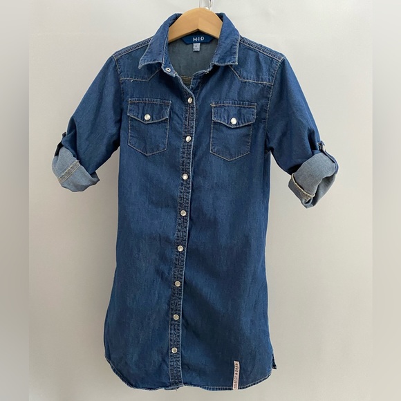 M-I-D Lightweight Pearl Snap-Front Chambray Shirt Dress Roll-Up Sleeves Size 6 - Picture 9 of 9